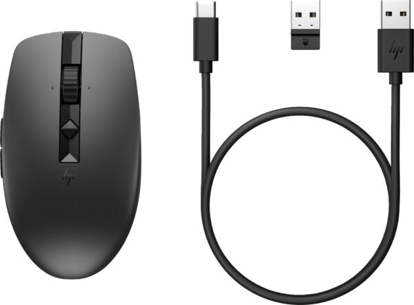 HP 715 Wiederaufladbare Maus für mehrere Geräte - Beidhändig - RF Wireless + Bluetooth - 3000 DPI - Schwarz (6E6F0AA)