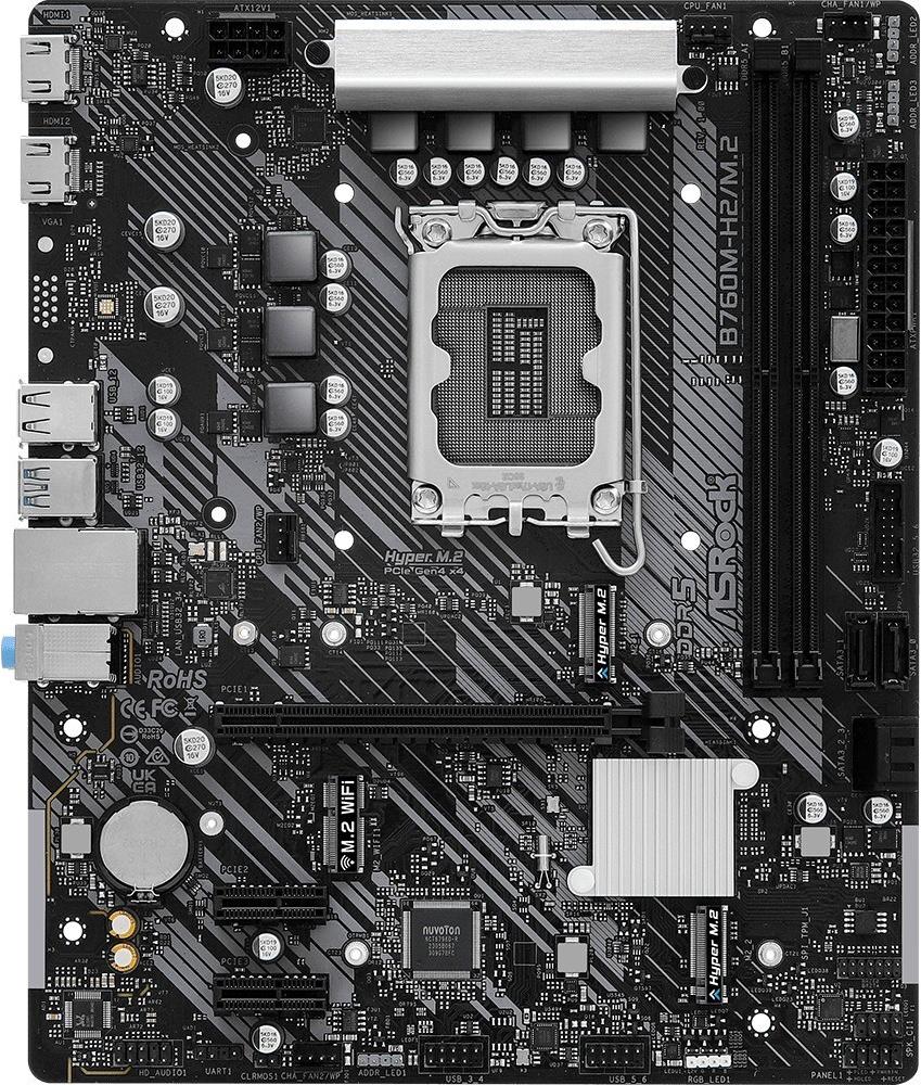 ASRock B760M-H/M.2 - Motherboard - micro ATX - LGA1700-Sockel - B760 Chipsatz - USB-C 3,2 Gen 1, USB 3,2 Gen 1 - Gigabit LAN - Onboard-Grafik (CPU erforderlich) - HD Audio (8-Kanal) (90-MXBN00-A0UAYZ)