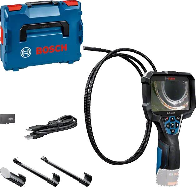 Bosch GIC 12V-5-27 C PROFESSIONAL. Display-Auflösung: 1280 x 720 Pixel, Bildschirmdiagonale: 12,7 cm (5"). Video-Auflösung: 1280 x 720 Pixel, Foto Auflösung(en): 1280x720, Blickwinkel (FOV): 75°. Sondendurchmesser: 8,3 mm, Produktfarbe: Schwarz, Blau, Rot, Sondenlänge: 150 cm. Kompatible Speicherkarten: SD, Größe mitgelieferter Speicherkarte: 32 GB. Mitgelieferte Kabel: USB Typ-C (0601241402)