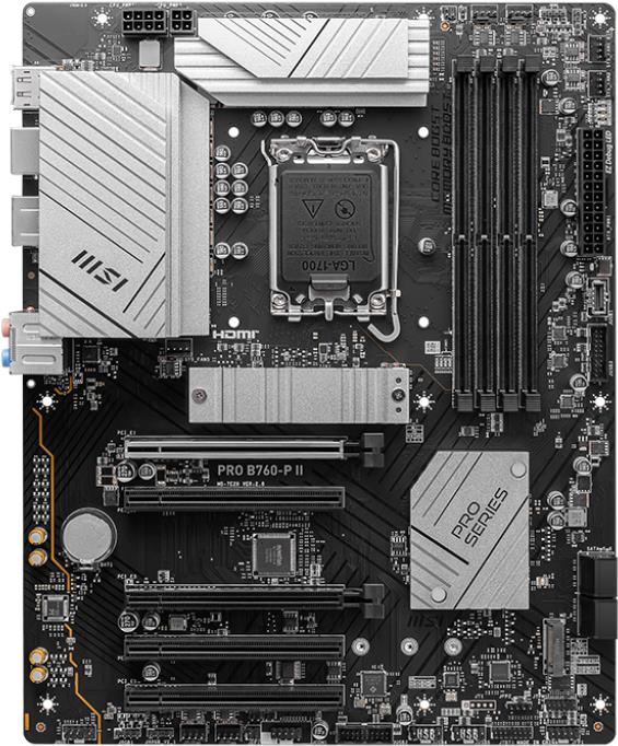 MSI PRO B760-P II - Motherboard - ATX - LGA1700-Sockel - B760 Chipsatz - USB 3,2 Gen 1, USB-C 3,2 Gen2 - 2,5 Gigabit LAN - Onboard-Grafik (CPU erforderlich) - HD Audio (8-Kanal) (7E29-002R)