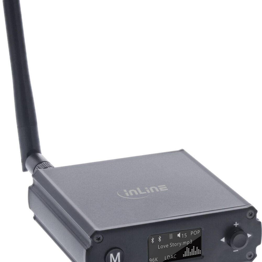 InLine Bluetooth 5.1 HiFi-Receiver & USB DAC - mit LCD - USB - AAC - LDAC - SBC - 30 m - 0,02% - Qualcomm QCC5125 - Aluminium (99209M)