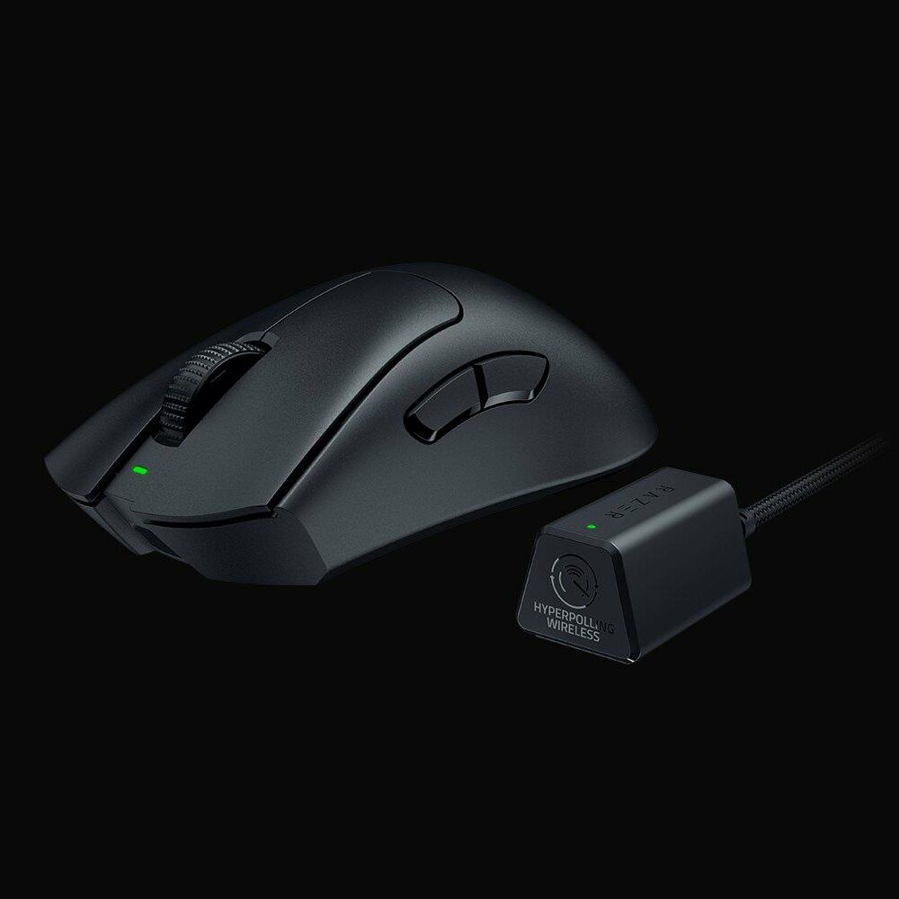Razer DeathAdder V3 Pro - Maus - Smooth-Touch, 8000 Hz - ergonomisch - Für Rechtshänder - optisch - 5 Tasten - kabellos, kabelgebunden - kabelloser Empfänger (USB) - Schwarz (RZ01-04630300-R3WL)