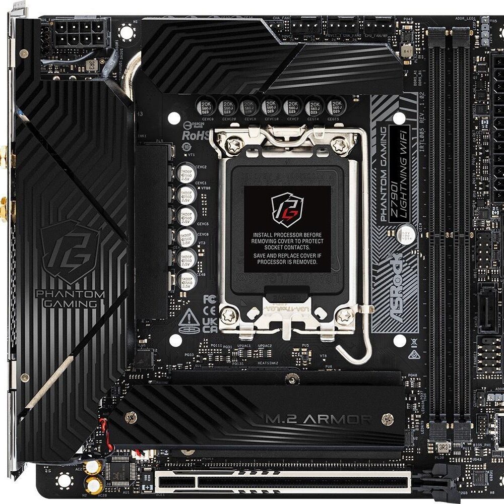 ASRock Phantom Gaming Z790I Lightning WiFi - Motherboard - Mini-ITX - LGA1700-Sockel - Z790 Chipsatz - USB 3,2 Gen 1, USB 3,2 Gen 2, USB-C 3,2 Gen 1, USB-C 3,2 Gen2 - Wi-Fi, Bluetooth - Onboard-Grafik (CPU erforderlich) - HD Audio (8-Kanal) (90-MXBNM0-A0UAYZ)