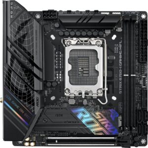 ASUS ROG STRIX B760-I GAMING WIFI - Motherboard - Mini-ITX - LGA1700-Sockel - B760 Chipsatz - USB 3,2 Gen 1, USB-C 3,2 Gen 1, USB-C 3,2 Gen 2x2, USB-C 3,2 Gen2 - 2,5 Gigabit LAN, Wi-Fi 6E, Bluetooth - Onboard-Grafik (CPU erforderlich) - HD Audio (8-Kanal) (90MB1D90-M1EAY0)