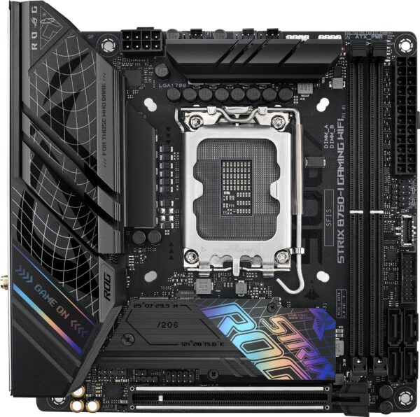 ASUS ROG STRIX B760-I GAMING WIFI - Motherboard - Mini-ITX - LGA1700-Sockel - B760 Chipsatz - USB 3,2 Gen 1, USB-C 3,2 Gen 1, USB-C 3,2 Gen 2x2, USB-C 3,2 Gen2 - 2,5 Gigabit LAN, Wi-Fi 6E, Bluetooth - Onboard-Grafik (CPU erforderlich) - HD Audio (8-Kanal) (90MB1D90-M1EAY0)