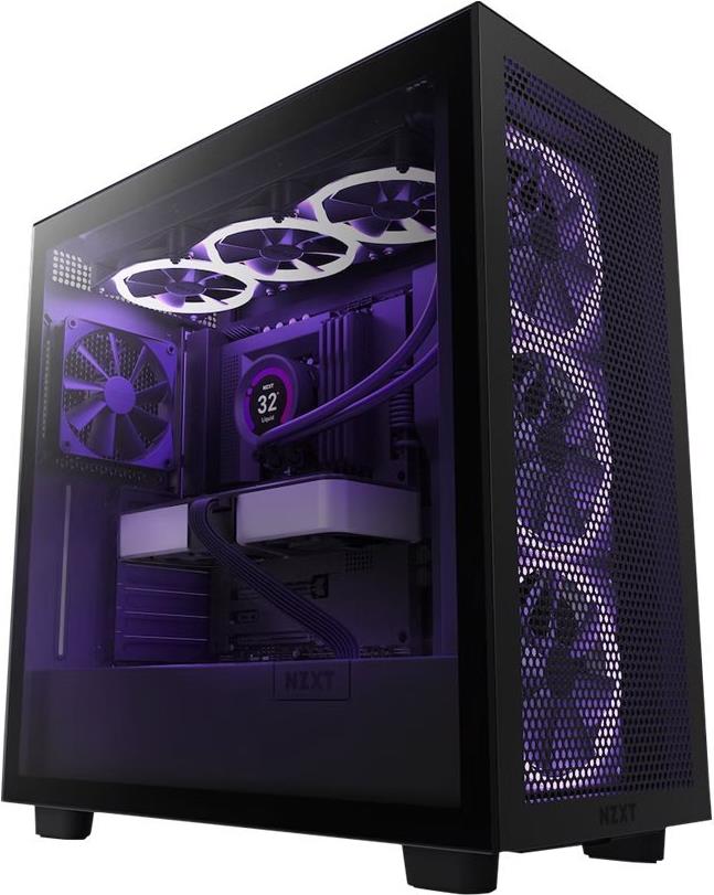 NZXT H series H7 Flow - Mid tower - E-ATX - Seitenteil mit Fenster (gehärtetes Glas) - keine Spannungsversorgung (ATX) - mattschwarz - USB/Audio (CM-H72FB-01)