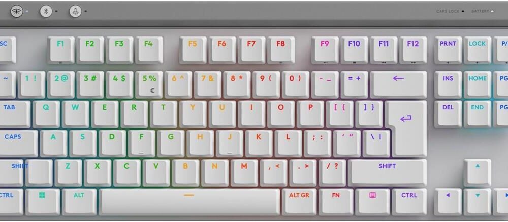 Logitech G G515 - Tastatur - LIGHTSPEED - TKL - Hintergrundbeleuchtung - kabellos - 2,4 GHz, Bluetooth, USB - QWERTY - US International - Tastenschalter: GL Tactile - weiß (920-012539)