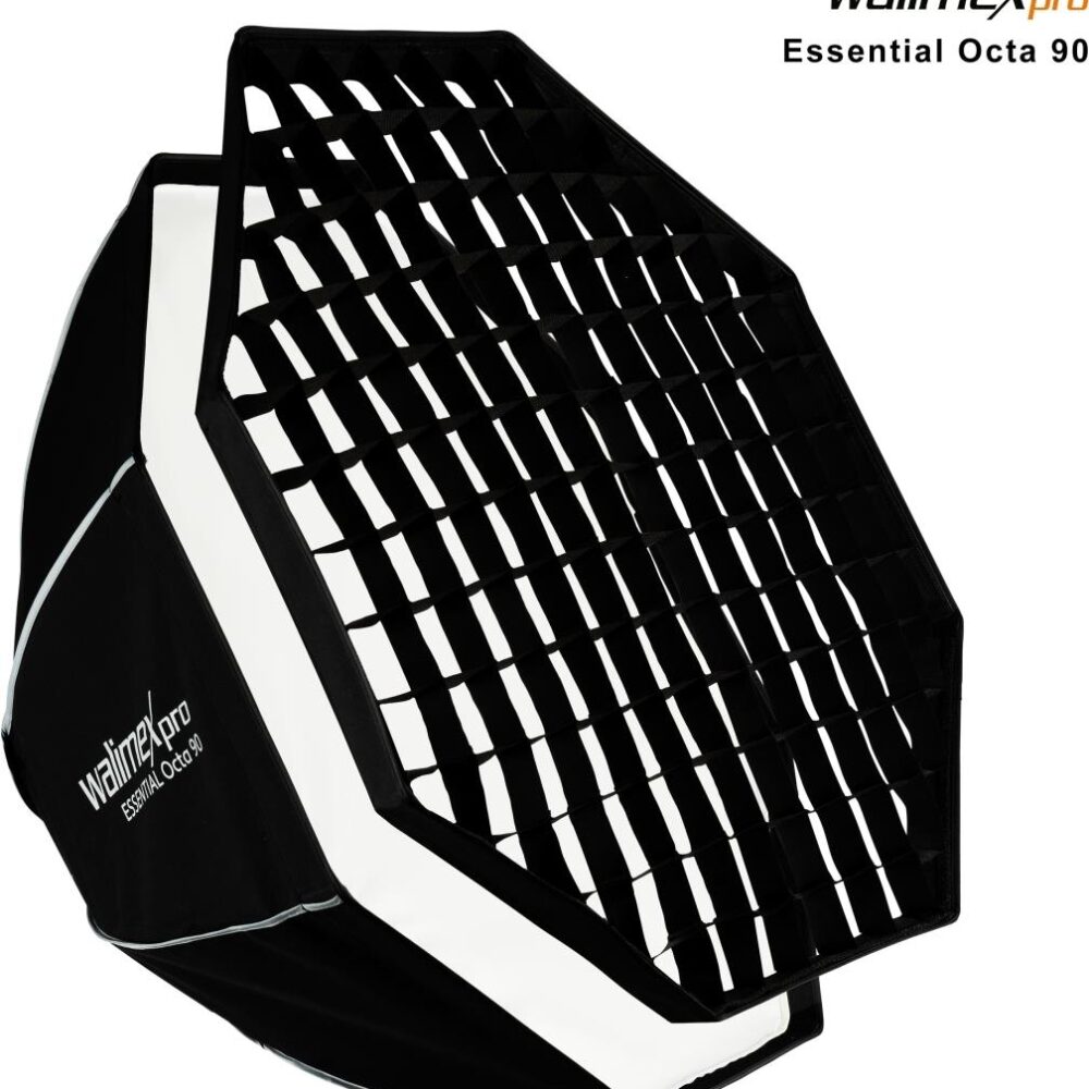 Walimex pro Essential Softbox Octagon 90cm, um 360° drehbar, einfacher Aufbau, inkl. Grid, Bowens Adapter und Transporttasche, ideal für Porträts und Beauty-Aufnahmen (1023421)