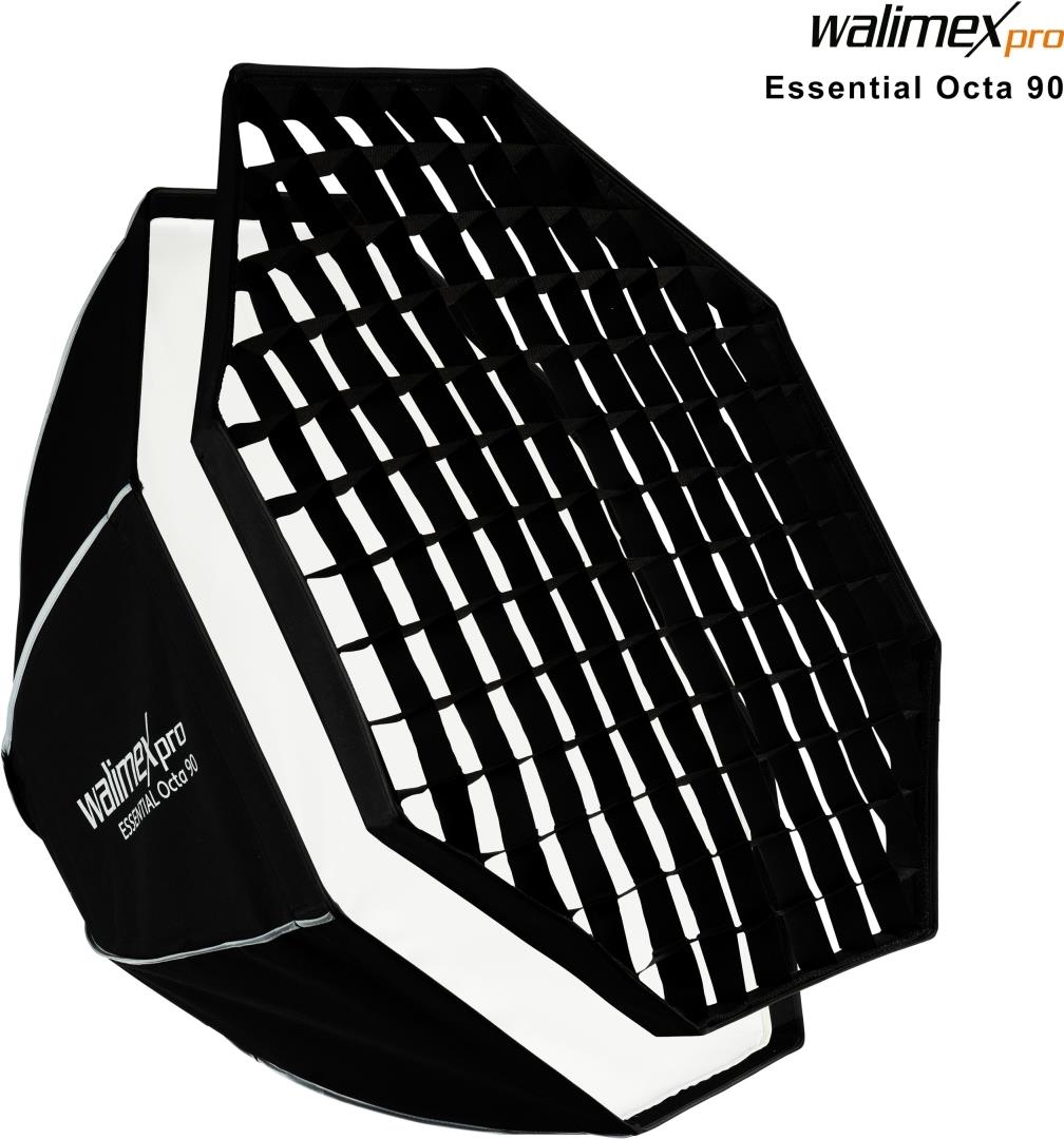 Walimex pro Essential Softbox Octagon 90cm, um 360° drehbar, einfacher Aufbau, inkl. Grid, Bowens Adapter und Transporttasche, ideal für Porträts und Beauty-Aufnahmen (1023421)