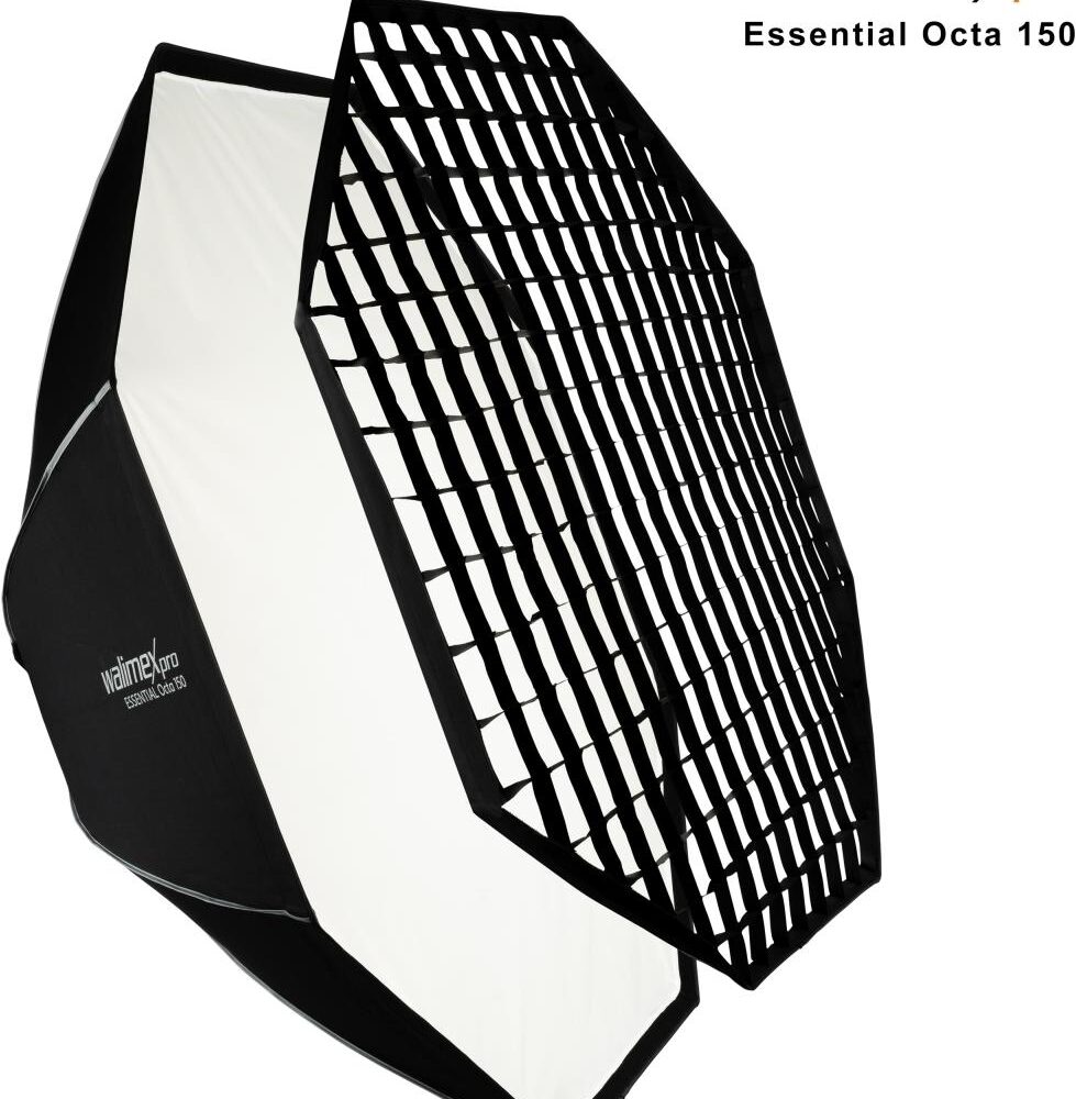 Walimex pro Essential Softbox Octagon 150cm, um 360° drehbar, einfacher Aufbau, inkl. Grid, Bowens Adapter und Transporttasche, ideal für Porträts und Beauty-Aufnahmen (1023423)