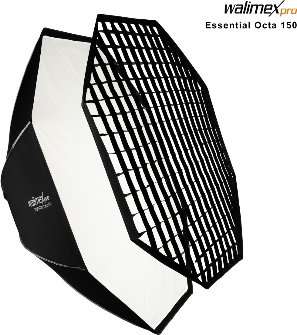 Walimex pro Essential Softbox Octagon 150cm, um 360° drehbar, einfacher Aufbau, inkl. Grid, Bowens Adapter und Transporttasche, ideal für Porträts und Beauty-Aufnahmen (1023423)