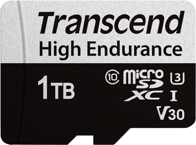 Transcend High Endurance USD350V - Flash-Speicherkarte (SD-Adapter inbegriffen) - 1TB - Video Class V30 / UHS-I U3 / Class10 - microSDXC UHS-I U3 (TS1TUSD350V)