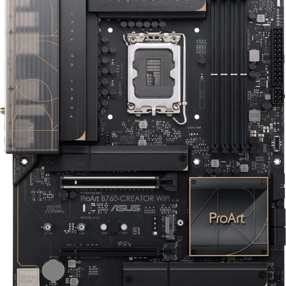 ASUS PROART B760-CREATOR WIFI - Motherboard - ATX - LGA1700-Sockel - B760 Chipsatz - USB-C 3,2 Gen2, USB 3,2 Gen 1, USB-C 3,2 Gen 2x2 - Gigabit LAN, 2,5 Gigabit LAN, Wi-Fi 6, Bluetooth - Onboard-Grafik (CPU erforderlich) - HD Audio (8-Kanal) (90MB1FY0-M1EAY0)