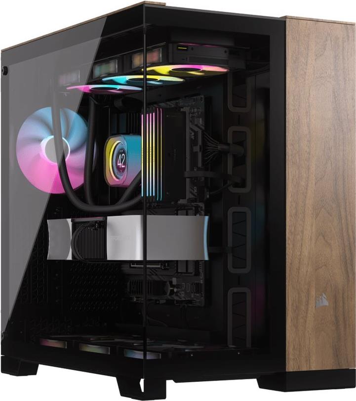 CORSAIR 6500X - Mid tower - E-ATX - Seitenteil mit Fenster (gehärtetes Glas) - keine Spannungsversorgung (ATX) - Walnussholz, Schwarz - USB/Audio (CC-9011282-WW)