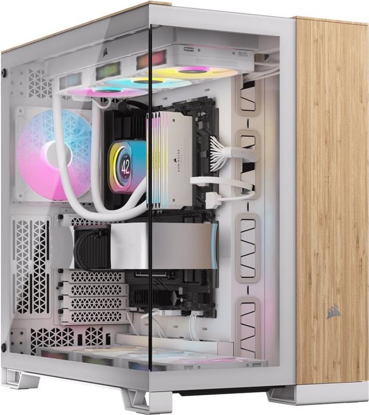 CORSAIR 6500X - Mid tower - E-ATX - Seitenteil mit Fenster (gehärtetes Glas) - keine Spannungsversorgung (ATX) - bamboo wood, weiß - USB/Audio (CC-9011284-WW)