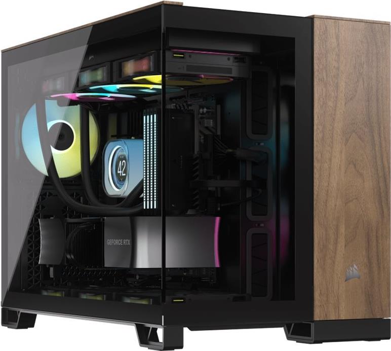 CORSAIR 2500X - Mid tower - micro ATX - Seitenteil mit Fenster (gehärtetes Glas) - keine Spannungsversorgung (ATX) - Schwarz, Walnussholz - USB/Audio (CC-9011286-WW)