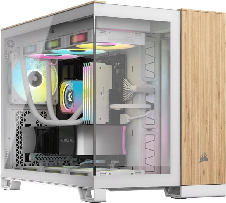 CORSAIR 2500X - Mid tower - micro ATX - Seitenteil mit Fenster (gehärtetes Glas) - keine Spannungsversorgung (ATX) - weiß, bamboo wood - USB/Audio (CC-9011288-WW)