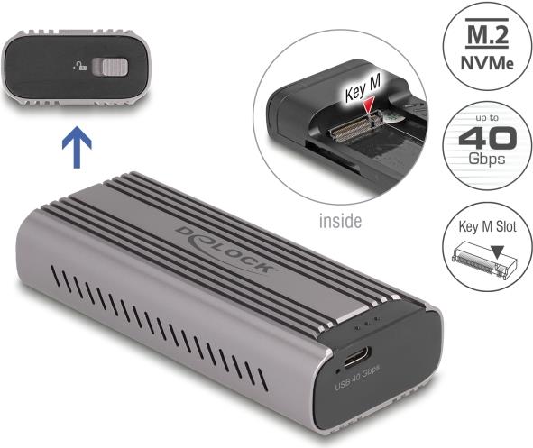 Delock - Speichergehäuse - M.2 - M.2 NVMe Card / PCIe (NVMe) - USB-C - Grau (42029)