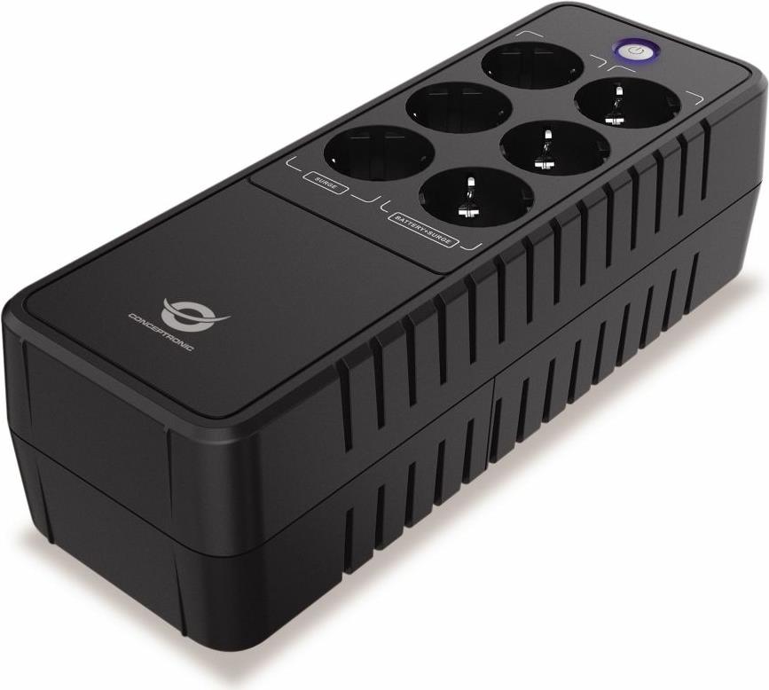 Conceptronic ZEUS09E Büro-USV - 850 VA - 490 W - Batterie- und überspannungsgeschützter Schuko x 3 - überspannungsgeschützter Schuko x 3 - RJ45-Ein-/Ausgang (ZEUS09E)