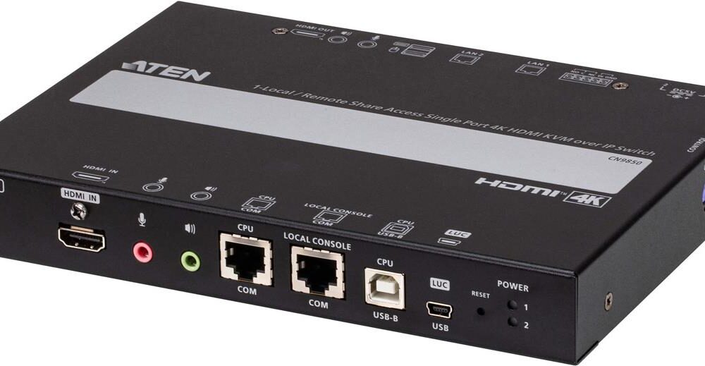 ATEN CN9850 - KVM-Switch - Fernzugriff über einen einzelnen Port, 4K, HDMI - 4 x KVM port(s) - 1 lokaler Benutzer - an Rack montierbar (CN9850)