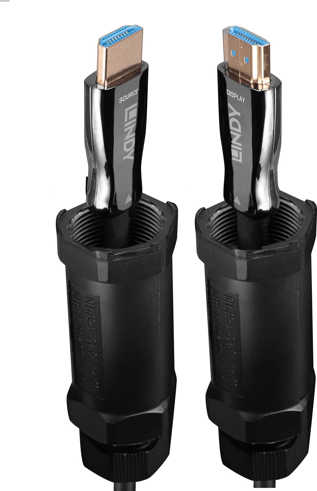 Lindy - HDMI-Kabel - HDMI männlich zu HDMI männlich - 15,0m - Hybrid Kupfer/Kohlefaser - Schwarz - gepanzert, unterstützt 8K 60 Hz (7680 x 4320), unterstützt 4K 120 Hz (3840 x 2160) (38528)