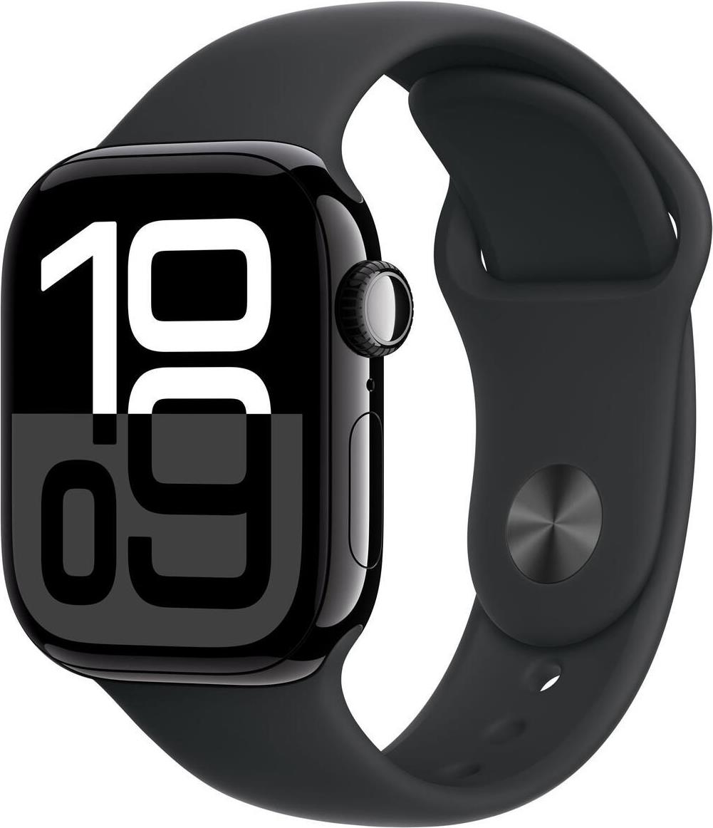 Apple Watch Series 10 GPS 42mm Jet Black Aluminium Case mit Black Sport Band - S/M (MWWE3QF/A)