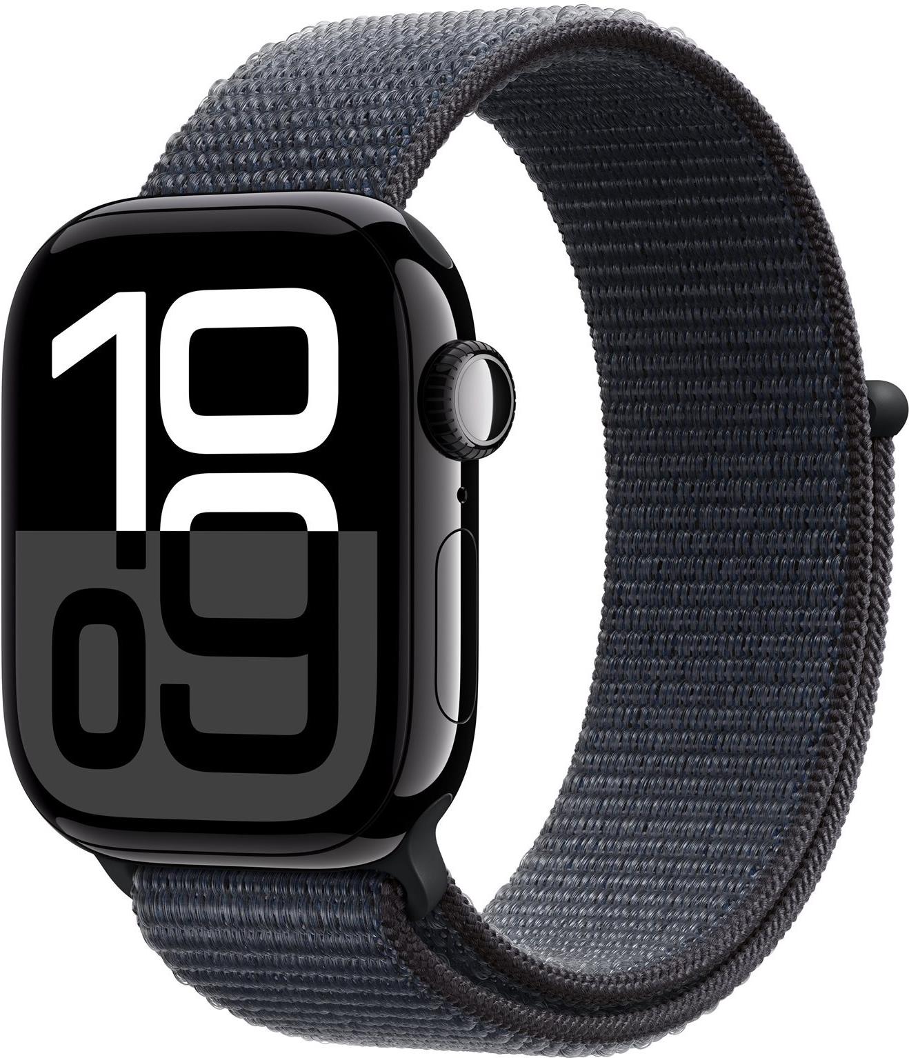 Apple Watch Series 10 GPS + Cellular 42mm Jet Black Aluminium Case mit Ink Sport Band (MWX83QF/A)