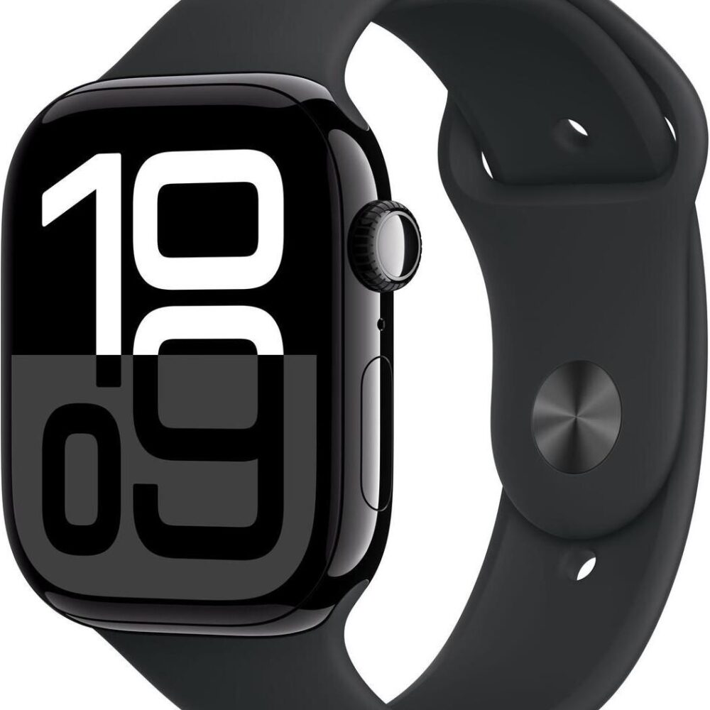 Apple Watch Series 10 GPS + Cellular 46mm Jet Black Aluminium Case mit Black Sport Band - S/M (MWY33QF/A)