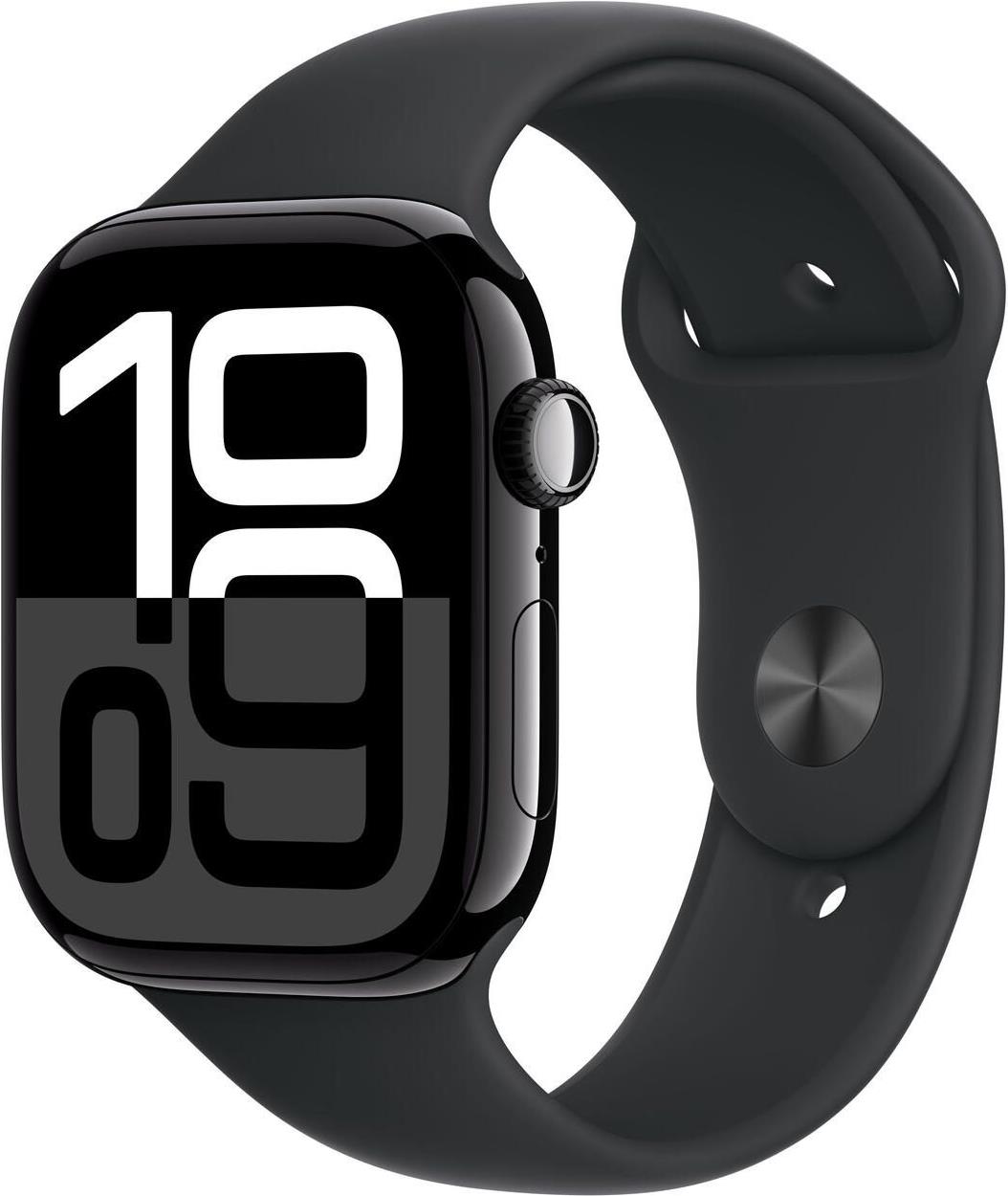 Apple Watch Series 10 GPS + Cellular 46mm Jet Black Aluminium Case mit Black Sport Band - S/M (MWY33QF/A)