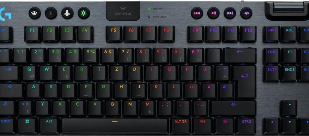 Logitech G G915 X - Tastatur - LIGHTSPEED - TKL - Hintergrundbeleuchtung - kabellos - Bluetooth 5,0, 2,4 GHz, USB - QWERTZ - Deutsch - Tastenschalter: GL Clicky - Schwarz (920-012754)