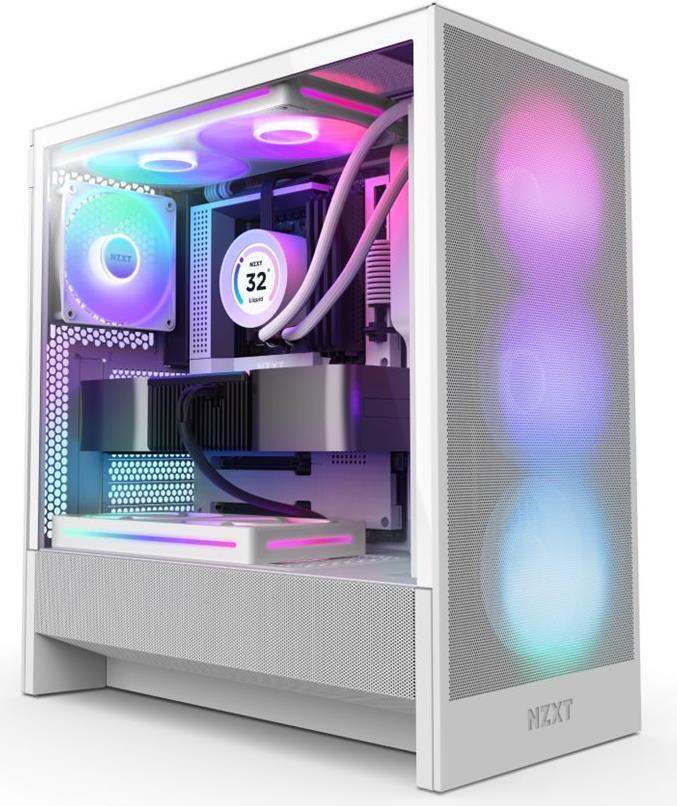 NZXT H series H5 Flow RGB - Mid tower - E-ATX - Seitenteil mit Fenster (gehärtetes Glas) - keine Spannungsversorgung - weiß - USB/Audio (CC-H52FW-R1)