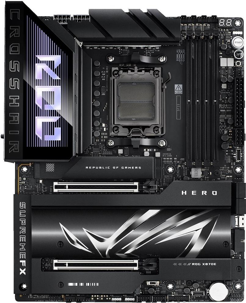 ASUS ROG CROSSHAIR X870E HERO - Motherboard - ATX - Socket AM5 - AMD X870E Chipsatz - USB4, USB 3,2 Gen 2, USB-C 3,2 Gen2, USB 3,2 Gen 1, USB-C 3,2 Gen 2x2 - Wi-Fi 7, Bluetooth, 5 Gigabit Ethernet - Onboard-Grafik (CPU erforderlich) - HD Audio (8-Kanal) (90MB1IE0-M0EAY0)