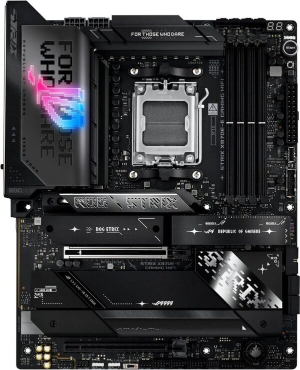 ASUS ROG STRIX X870E-E GAMING WIFI - Motherboard - ATX - Socket AM5 - AMD X870E Chipsatz - USB4, USB-C 3,2 Gen 2x2, USB-C 3,2 Gen2, USB 3,2 Gen 2, USB 3,2 Gen 1 - Wi-Fi 7, 5 Gigabit Ethernet, Bluetooth - Onboard-Grafik (CPU erforderlich) - HD Audio (8-Kanal) (90MB1IB0-M0EAY0)