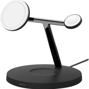 Belkin BoostCharge Pro 3-in-1 - Kabelloses Ladegerät - magnetisch mit Qi2 + AC-Netzteil - 15 Watt - Fast Charge - Schwarz (WIZ023vfBK)