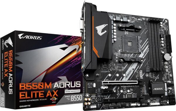 GIGABYTE AORUS B550M ELITE AX - 1,3 - Motherboard - micro ATX - Socket AM4 - AMD B550 Chipsatz - USB 3,2 Gen 1 - Gigabit LAN, Wi-Fi 6E, Bluetooth - Onboard-Grafik (CPU erforderlich) - HD Audio (8-Kanal) (B550M AORUS ELITE AX)