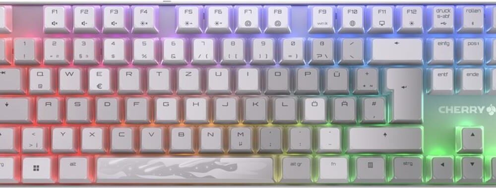 CHERRY MX 8,2 - XAGA Edition - Tastatur - 80% - TKL - Hintergrundbeleuchtung - kabellos - Bluetooth 5,2, 2,4 GHz, USB-C - QWERTZ - Deutsch - Tastenschalter: CHERRY MX2A Blue - weiß (G80-3882SJADE-0)