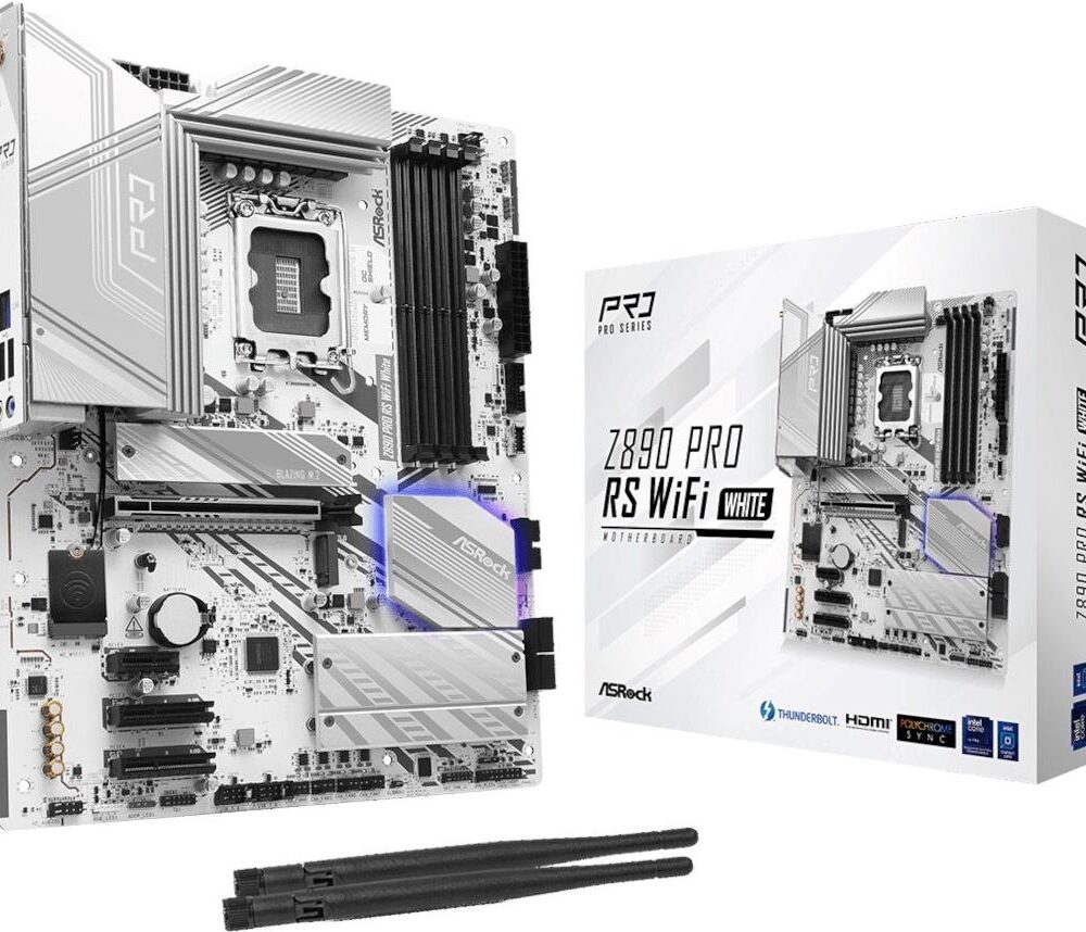 ASRock Z890 Pro RS WiFi White - Motherboard - ATX - LGA1851-Sockel - Z890 Chipsatz - USB4, USB-C 3,2 Gen 2x2, USB 3,2 Gen 2, USB 3,2 Gen 1 - 2,5 Gigabit LAN, Bluetooth, Wi-Fi 6E - Onboard-Grafik (CPU erforderlich) - HD Audio (8-Kanal) (90-MXBQC0-A0UAYZ)
