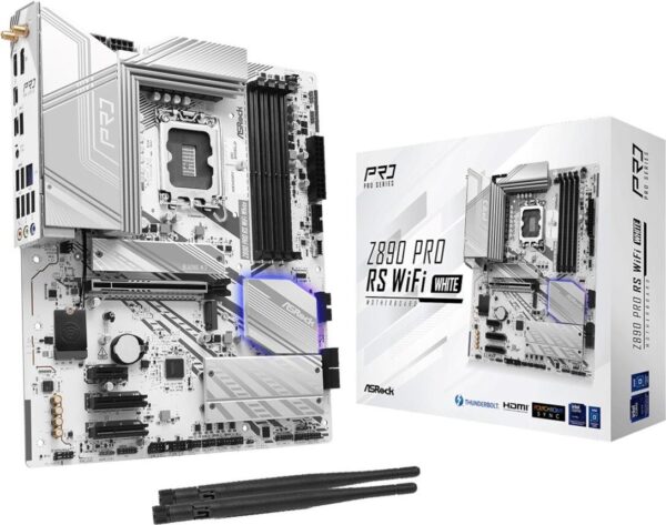 ASRock Z890 Pro RS WiFi White - Motherboard - ATX - LGA1851-Sockel - Z890 Chipsatz - USB4, USB-C 3,2 Gen 2x2, USB 3,2 Gen 2, USB 3,2 Gen 1 - 2,5 Gigabit LAN, Bluetooth, Wi-Fi 6E - Onboard-Grafik (CPU erforderlich) - HD Audio (8-Kanal) (90-MXBQC0-A0UAYZ)