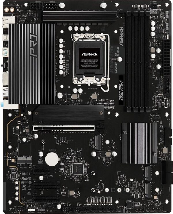 ASRock Z890 Pro-A - Motherboard - ATX - LGA1851-Sockel - Z890 Chipsatz - USB4, USB-C 3,2 Gen 2x2, USB 3,2 Gen 1, USB 3,2 Gen 2 - 2,5 Gigabit LAN - Onboard-Grafik (CPU erforderlich) - HD Audio (8-Kanal) (90-MXBP50-A0UAYZ)