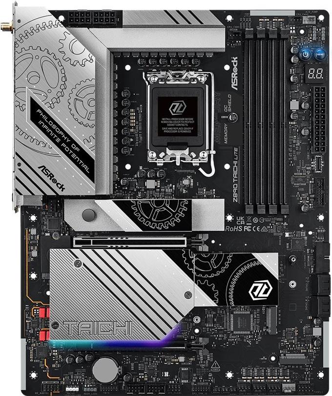 ASRock Z890 TAICHI LITE - Motherboard - ATX - LGA1851-Sockel - Z890 Chipsatz - USB4, USB-C 3,2 Gen 2x2, USB 3,2 Gen 1, USB 3,2 Gen 2 - 2,5 Gigabit LAN, 5 Gigabit Ethernet, Wi-Fi 7, Bluetooth - Onboard-Grafik (CPU erforderlich) - HD Audio (5,1-Channel) (90-MXBPQ0-A0UAYZ)