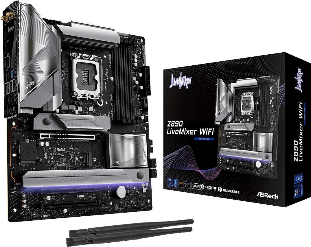 ASRock Z890 LiveMixer WiFi - Motherboard - ATX - LGA1851-Sockel - Z890 Chipsatz - USB4, USB 3,2 Gen 2x2, USB 3,2 Gen 2, USB 3,2 Gen 1 - 2,5 Gigabit LAN, Wi-Fi 7, Bluetooth - Onboard-Grafik (CPU erforderlich) - HD Audio (8-Kanal) (90-MXBPE0-A0UAYZ)