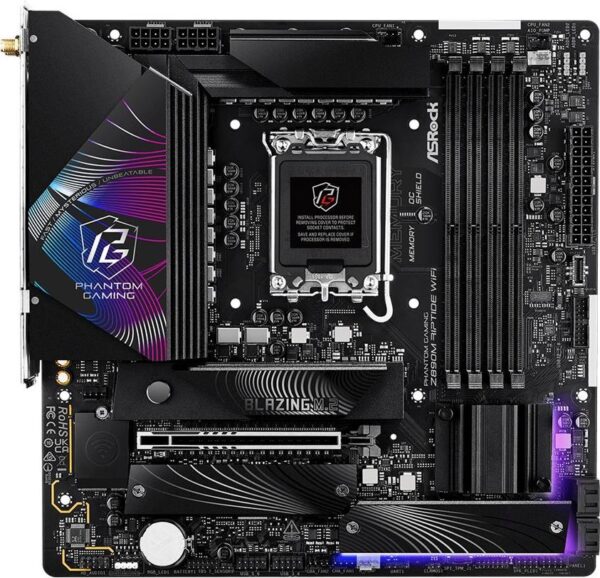 ASRock Phantom Gaming Z890M RIPTIDE WIFI - Motherboard - micro ATX - LGA1851-Sockel - Z890 Chipsatz - USB4, USB 3,2 Gen 2, USB 3,2 Gen 1 - 5 Gigabit Ethernet, Wi-Fi 6E, Bluetooth - Onboard-Grafik (CPU erforderlich) - HD Audio (8-Kanal) (90-MXBPK0-A0UAYZ)