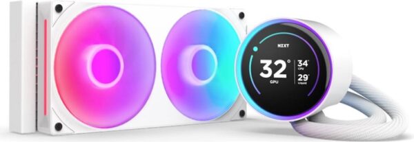 NZXT Kraken Elite 240 RGB - Prozessor-Flüssigkeitskühlsystem - mit LCD-Display - (für: LGA1851, LGA1700, LGA1200, LGA115x Socket, AM5, AM4) - Kupfer - 2 x 120 mm - Mattes Weiß (RL-KR24E-W2)