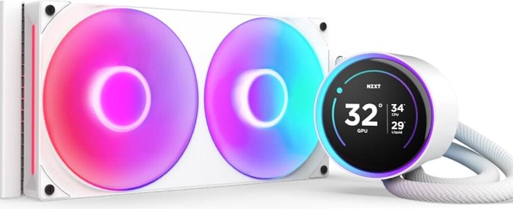 NZXT Kraken Elite 280 RGB - Prozessor-Flüssigkeitskühlsystem - mit LCD-Display - (für: LGA1851, LGA1700, LGA1200, LGA115x Socket, AM5, AM4) - Kupfer - 2 x 140 mm - Mattes Weiß (RL-KR28E-W2)