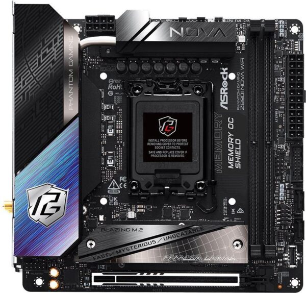 ASRock Phantom Gaming Z890I NOVA WIFI - Motherboard - Mini-ATX - LGA1851-Sockel - Z890 Chipsatz - USB4, USB 3,2 Gen 2, USB-C 3,2 Gen 2x2, USB 3,2 Gen 1 - 5 Gigabit Ethernet, Wi-Fi 7, Bluetooth - Onboard-Grafik (CPU erforderlich) - HD Audio (8-Kanal) (90-MXBPN0-A0UAYZ)