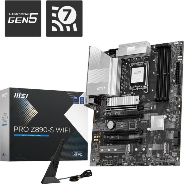 MSI PRO Z890-S WIFI - Motherboard - ATX - LGA1851-Sockel - Z890 Chipsatz - USB-C 3,2 Gen 2x2, USB 3,2 Gen 1 - 2,5 Gigabit LAN, Wi-Fi 7, Bluetooth - Onboard-Grafik (CPU erforderlich) - HD Audio (8-Kanal) (7E54-001R)