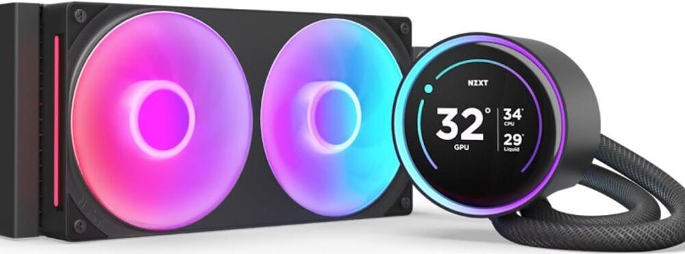 NZXT Kraken Elite 240 RGB - Prozessor-Flüssigkeitskühlsystem - mit LCD-Display - (für: LGA1851, LGA1700, LGA1200, LGA115x Socket, AM5, AM4) - Kupfer - 2 x 120 mm - mattschwarz (RL-KR24E-B2)