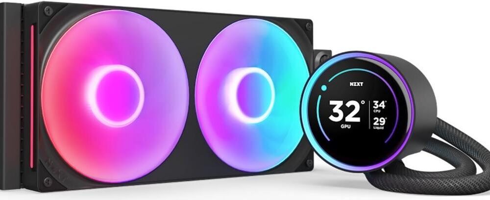 NZXT Kraken Elite 280 RGB - Prozessor-Flüssigkeitskühlsystem - mit LCD-Display - (für: LGA1851, LGA1700, LGA1200, LGA115x Socket, AM5, AM4) - Kupfer - 2 x 140 mm - mattschwarz (RL-KR28E-B2)