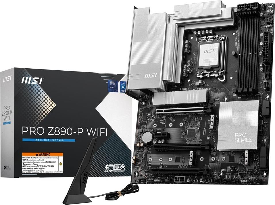 MSI PRO Z890-P WIFI - Motherboard - ATX - LGA1851-Sockel - Z890 Chipsatz - USB4, USB-C 3,2 Gen 2x2, USB 3,2 Gen 1, USB-C 3,2 Gen2, USB 3,2 Gen 2 - 5 Gigabit Ethernet, Wi-Fi 7, Bluetooth - Onboard-Grafik (CPU erforderlich) - HD Audio (8-Kanal) (7E34-001R)