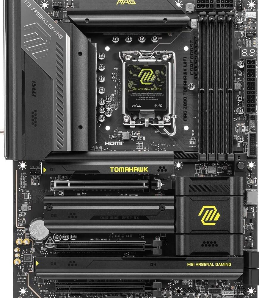 MSI MAG Z890 TOMAHAWK WIFI - Motherboard - ATX - LGA1851-Sockel - Z890 Chipsatz - USB 3,2 Gen 1, USB 3,2 Gen 2, USB-C 3,2 Gen2, USB4, USB-C 3,2 Gen 2x2 - 5 Gigabit Ethernet, Wi-Fi 7, Bluetooth - Onboard-Grafik (CPU erforderlich) - HD Audio (8-Kanal) (7E32-001R)